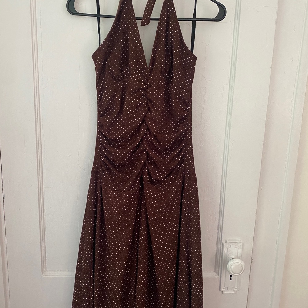Chesley Brown Polka Dot Backless Dress